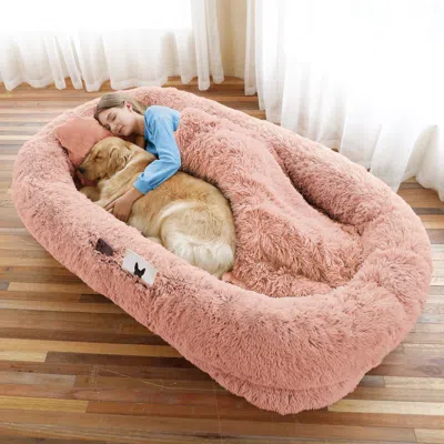 Pet Ap Human Dog Bed, Large Size Fits You And Pets, Washable Faux Fur Dog Bed For People Doze Off, Napping  In Pink