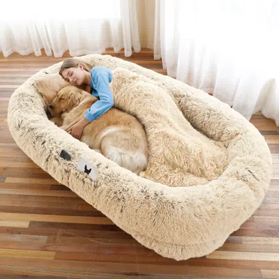 Pet Ap Human Dog Bed, Large Size Fits You And Pets, Washable Faux Fur Dog Bed For People Doze Off, Napping  In Sand