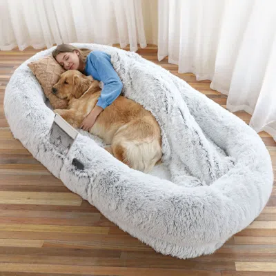 Pet Ap Human Dog Bed, Large Size Fits You And Pets, Washable Faux Fur Dog Bed -gray-6xl(71"l X 45"w X 12"th