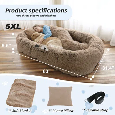 Pet Ap Human Dog Bed, Large Size Fits You And Pets, Washable Faux Fur Dog Bed -khaki-5xl(63"l ×31.4"w ×9.5" In Brown