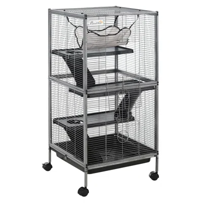 Pet Ap Large Metal Small Animal Cage With Hammock 4 Tiers & Removable Tray Gray Extra Space For Ferrets Chi