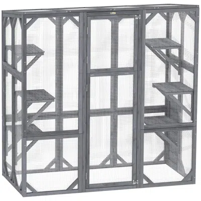 Pet Ap Large Wooden Catio Outdoor With 6 Jumping Platforms, Sunshine Panel Roof, For 1-3 Cats, 59" X 28" X  In Gray