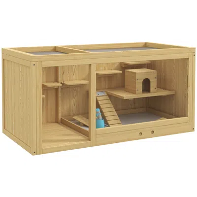 Pet Ap Large Wooden Hamster Cage With Water Dispenser Removable Tray For Gerbils Natural In Brown