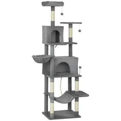 Pet Ap Multi-level Cat Tower, 80" Tall Cat Tree, With 2 Condos, 2 Hammocks, 6 Sisal Scratching Posts, Dark  In Gray