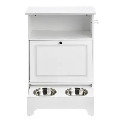 Pet Ap Pet Feeding Station With 2 Stainless Steel Bowls, Elevated Dog Bowls With Storage, Dog Food Storage  In White