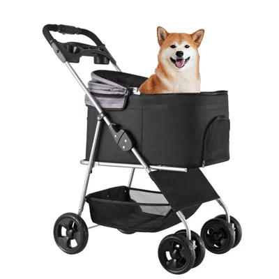 Pet Ap Pet Stroller, 35 Lbs Weight Capacity, Foldable Dog Stroller Cart, 4 Wheels Cats Pram With Detachable In Black