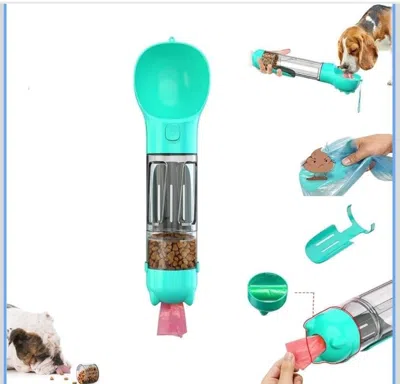 Pet Ap Portable 4-in-1 Pet Water Bottle With Food Storage, Poop Bag Dispenser, And Spoon. 300ml Capacity. A In Multi