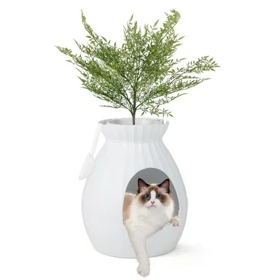Pet Ap Smart Plant Cat Litter Box With Electronic Odor Removal And Sterilization In White
