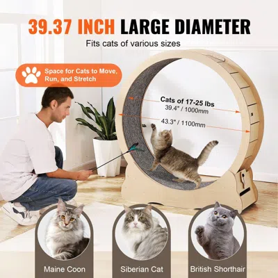 Pet Ap Wooden Cat Exercise Wheel, 43.3" Large Cat Treadmill Wheel For Indoor Cats, Cat Running Wheel With D In Multi