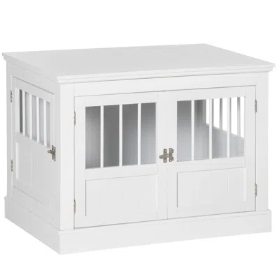 Pet Ap Wooden Dog Crate End Table, White, Triple Doors, Steel Tubes, For Small Dogs