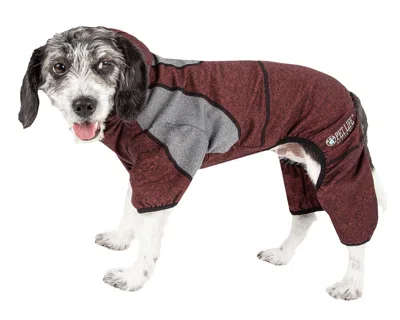 Pet Life Active 'fur-breeze' Medium-weight 4-way-stretch Full Body Hooded Dog Yoga Sweater In Red