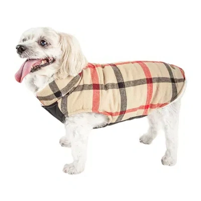 Pet Life 'allegiance' Classical Plaided Insulated Dog Coat Jacket In Sand