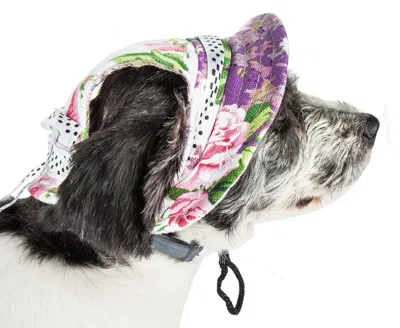 Pet Life 'botanic Bark' Floral Uv Protectant Adjustable Fashion Canopy Brimmed Dog Hat Cap In Multi