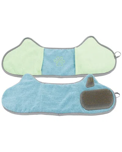 Pet Life Bryer 2 In 1 Hand Inserted Microfiber Grooming Towel & Brush In Blue