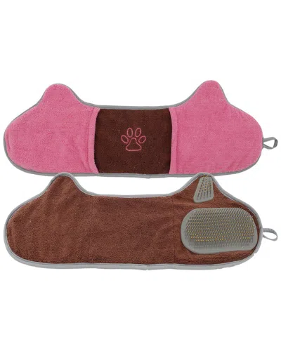 Pet Life Bryer 2-in-1 Hand-inserted Microfiber Grooming Towel & Brush In Brown