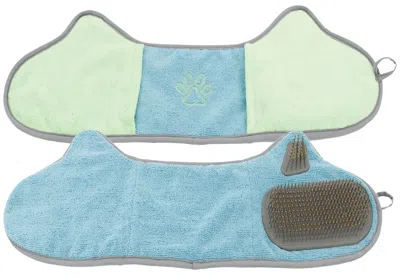 Pet Life 'bryer' 2-in-1 Hand-inserted Microfiber Pet Grooming Towel And Brush In Blue