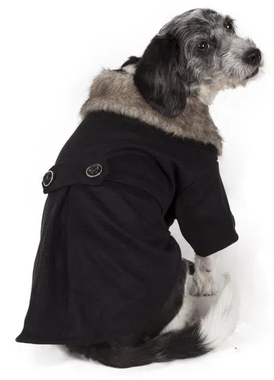 Pet Life 'coast-guard' Buttoned Fashion Faux-fur Collared Wool Dog Coat In Multi