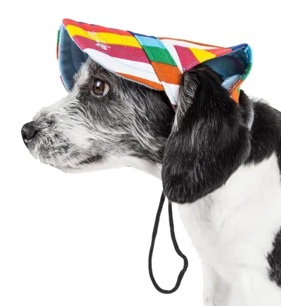 Pet Life 'colorfur' Floral Uv Protectant Adjustable Fashion Dog Hat Cap In Multi