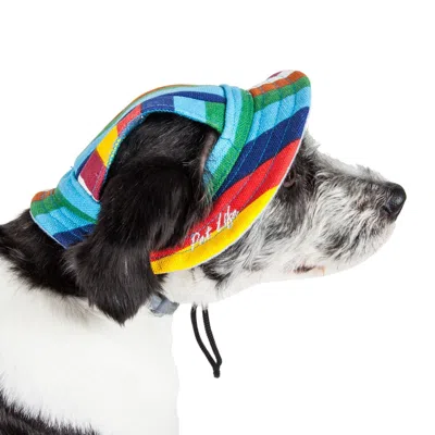 Pet Life 'colorfur' Uv Protectant Adjustable Fashion Canopy Brimmed Dog Hat Cap In Multi