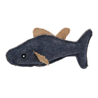 Pet Life Durable Fish Denim Plush Teaser Cat Toy In Blue