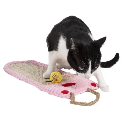 Pet Life Eco-natural Sisal And Jute Hanging Carpet Kitty Cat Scratcher Lounge With Toy In Pink
