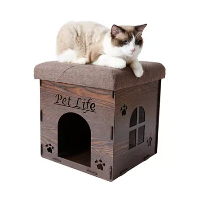 Pet Life Foldaway Collapsible Designer Cat House Furniture Bench In Brown