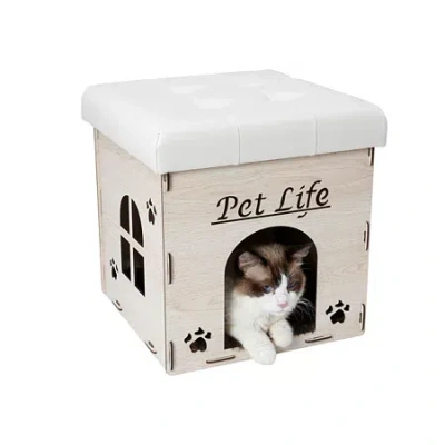 Pet Life Foldaway Collapsible Designer Cat House Furniture Bench In White