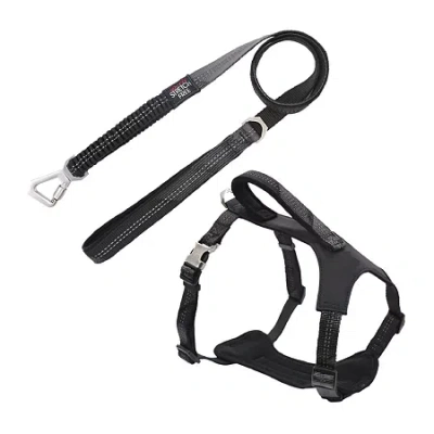 Pet Life Geo-prene' 2-in-1 Shock Absorbing Neoprene Padded Reflective Leash Dog Harness In Black