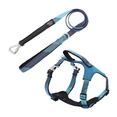 Pet Life Geo-prene' 2-in-1 Shock Absorbing Neoprene Padded Reflective Leash Dog Harness In Blue