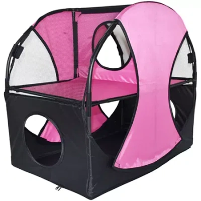 Pet Life Kitty-play Obstacle Travel Collapsible Soft Folding Pet Cat House In Pink