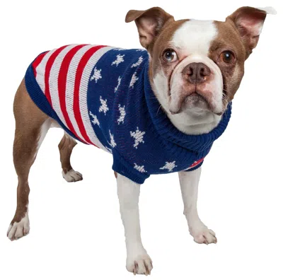 Pet Life 'patriot Independence Star' Heavy Knitted Fashion Ribbed Turtle Neck Dog Sweater In Black