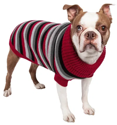 Pet Life 'polo-casual Lounge' Cable Knitted Designer Turtle Neck Dog Sweater In Red