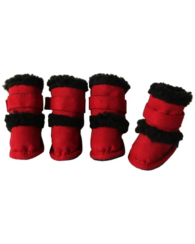 Pet Life Shearling Duggz Pet Shoes In Red And Black