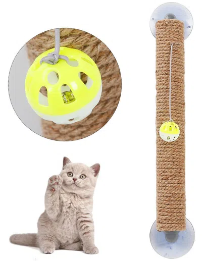 Pet Life 'stick N' Claw' Sisal Rope And Toy Suction Cup Stick Shaped Cat Scratcher In Brown