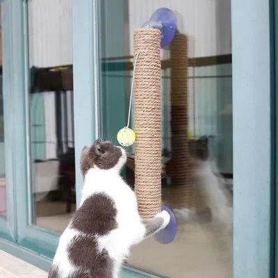 Pet Life 'stick N' Claw' Sisal Rope And Toy Suction Cup Stick Shaped Cat Scratcher In Brown