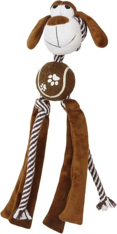 Pet Life 'tennis Pawl' Rope Squeaker And Crinkle Tennis Dog Toy In Brown