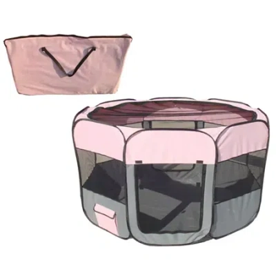 Pet Life The  All-terrain' Lightweight Easy Foldingwire-framed Collapsible Travel Pet Playpen In Pink