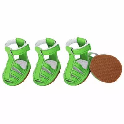 Pet Life The  Buckle-supportive Pvc Waterproof Petsandals Shoes - Set Of 4 In Green