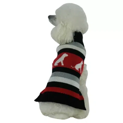 Pet Life The  Dog Patterned Stripe Fashion Ribbed Turtle Neck Pet Sweater In Red