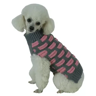 Pet Life The  Fashion Weaved Heavy Knit Designer Ribbed Turtle Neck Dog Sweater In Pink