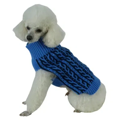 Pet Life The  Harmonious Dual Color Weaved Heavy Cable Knitted Fashion Designer Dog Sweater In Blue