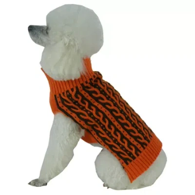 Pet Life The  Harmonious Dual Color Weaved Heavy Cable Knitted Fashion Designer Dog Sweater In Brown
