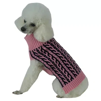Pet Life The  Harmonious Dual Color Weaved Heavy Cable Knitted Fashion Designer Dog Sweater In Pink