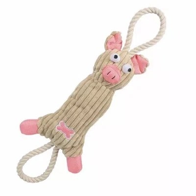 Pet Life The  Jute And Rope Plush Pig - Pet Toy In Neutral