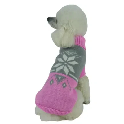 Pet Life The  Snow Flake Cable-knit Ribbed Fashionturtle Neck Dog Sweater In Pink