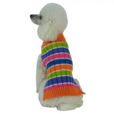 Pet Life The  Tutti-beauty Rainbow Heavy Cable Knitted Ribbed Designer Turtle Neck Dog Sweater In Multi