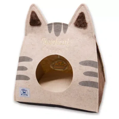 Pet Life Touchcat 'kitty Ears' Travel On-the-go Collapsible Folding Cat Pet Bed House With Toy In Neutral