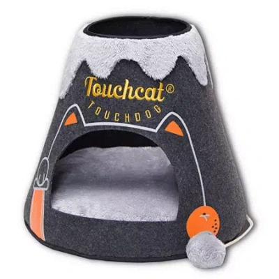 Pet Life Touchcat Molten Lava Designer Triangular Cat Pet Kitty Bed House With Toy In Black