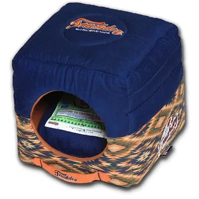 Pet Life Touchdog 70's Vintage-tribal Throwback Convertible And Reversible Squared 2-in-1 Collapsible Dog Hou In Blue