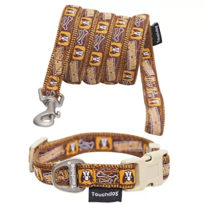 Pet Life Touchdog 'caliber' Designer Embroidered Fashion Pet Dog Leash And Collar Combination In Brown